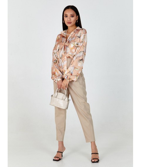 Блуза женская шелковая принтованая персиковая MKSH2633-3 42