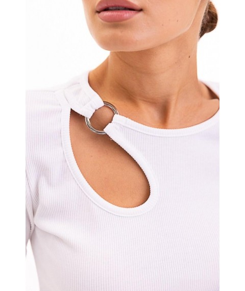 Кофта женская трикотажная в рубчик с вырезом на плече белая Modna KAZKA MKAR46622-2 42
