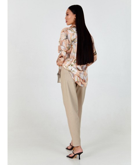 Блуза женская шелковая принтованая персиковая MKSH2633-3 46