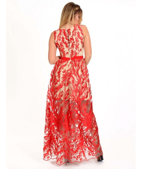 Женское вечернее платье красное гипюровое макси в пол Modna KAZKA MKENG2178 40