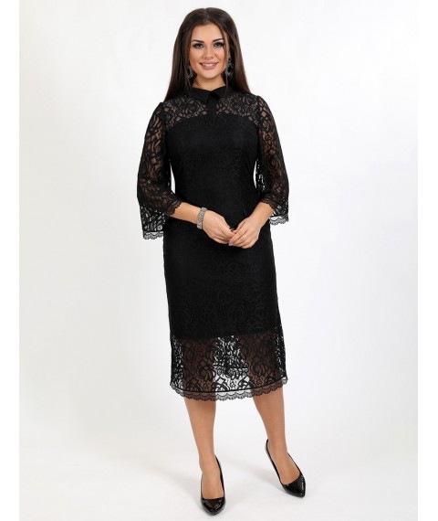 Платье женское вечернее гипюровое за колено чёрное Modna KAZKA MKENP1035 44