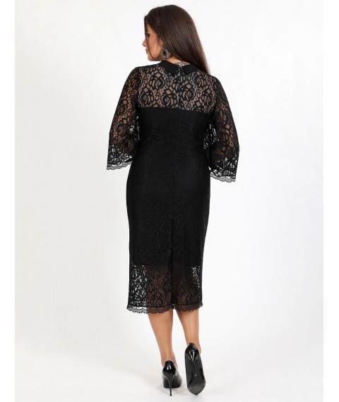 Платье женское вечернее гипюровое за колено чёрное Modna KAZKA MKENG1035-1 44