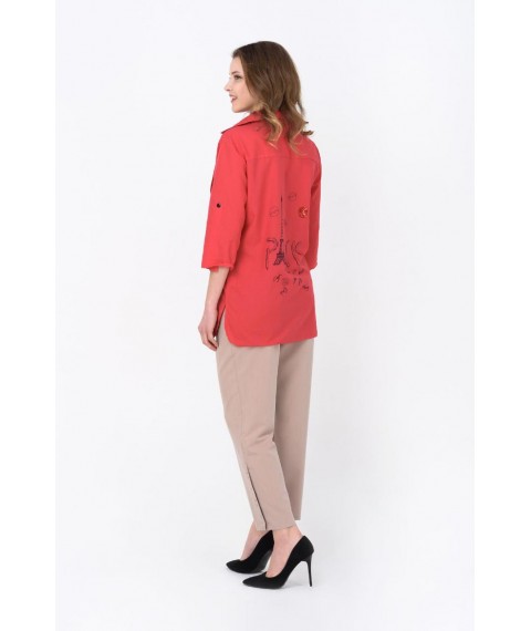 Коттоновая женская рубашка коралловая с вышивкой Modna KAZKA MKRM1252-2 46