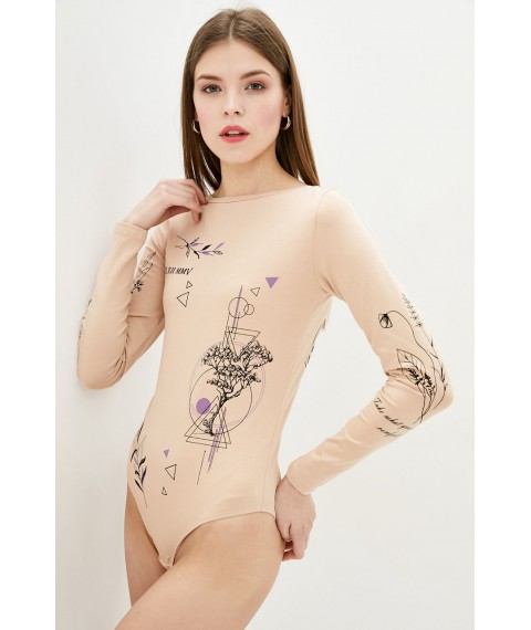 Боди женское стильное с тату бежевое Modna KAZKA Tatto MKRMD2294-1 42