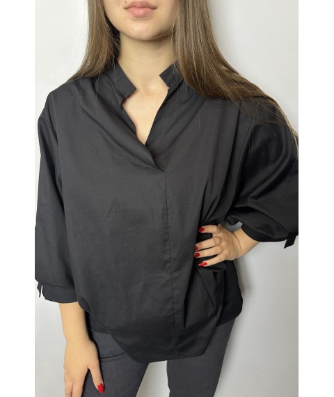 Рубашка женская базовая коттоновая с пуговицами на стойку чёрная Modna KAZKA MKAD7479-07 48