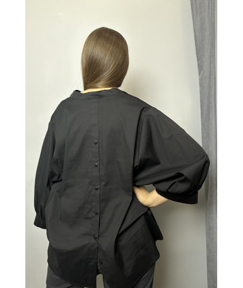 Рубашка женская базовая коттоновая с пуговицами на стойку чёрная Modna KAZKA MKAD7479-07 48