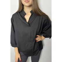 Рубашка женская базовая коттоновая с пуговицами чёрная на стойку Modna KAZKA MKAD7479-07 50
