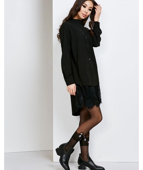 Платье-рубашка женское чёрное с гипюром дизайнерское "Руже" Modna KAZKA MKSH2138-2 40