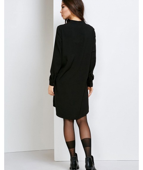 Платье-рубашка женское чёрное с гипюром дизайнерское "Руже" Modna KAZKA MKSH2138-2 40