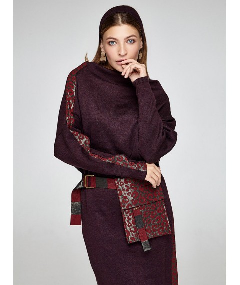 Женское платье ангоровое с поясной сумочкой бордовое зимнее "Феррано" Modna KAZKA MKSH2355-1 44