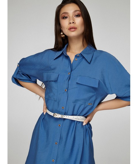 Женское платье-рубашка с поясом синее Modna KAZKA MKSH2348-1 46