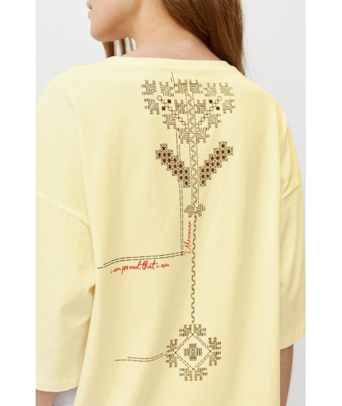 Женская футболка коттоновая желтая с этно-принтом Modna KAZKA MKRM4089-2 40-42