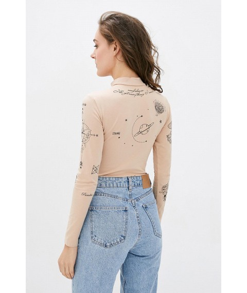 Боди женское стильное с тату бежевое Modna KAZKA Tatto MKRM1375-20DF 40