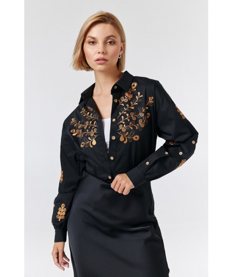 Женская рубашка с широкими рукавами и вышивкой черно-бронзовая Modna KAZKA 4134-2