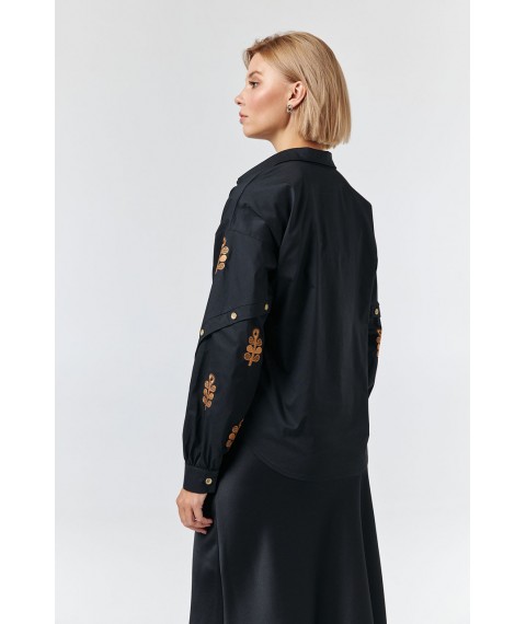 Женская рубашка с широкими рукавами и вышивкой черно-бронзовая Modna KAZKA 4134-2 44