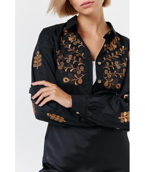 Женская рубашка с широкими рукавами и вышивкой черно-бронзовая Modna KAZKA 4134-2 44