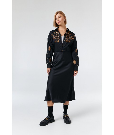 Женская рубашка с широкими рукавами и вышивкой черно-бронзовая Modna KAZKA 4134-2 46