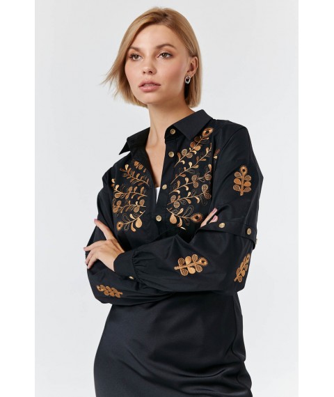 Женская рубашка с широкими рукавами и вышивкой черно-бронзовая Modna KAZKA 4134-2 46