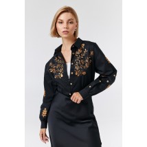 Женская рубашка с широкими рукавами и вышивкой черно-бронзовая Modna KAZKA 4134-2 48