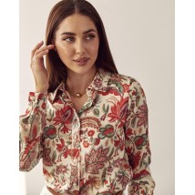 Блуза женская шелковая нарядная с красным принтом Modna KAZKA MKJL3015017-26