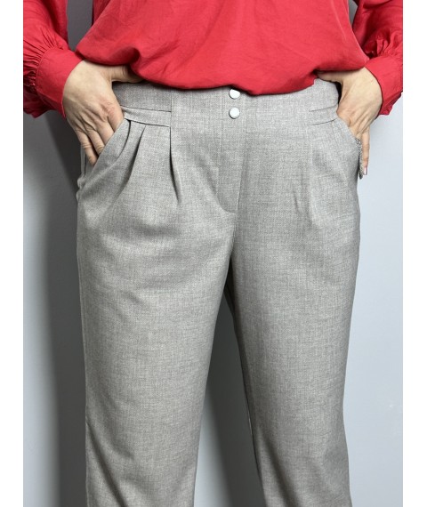 Женские брюки бежевого цвета большого размера на высокой посадке Modna KAZKA MKJL110903-1