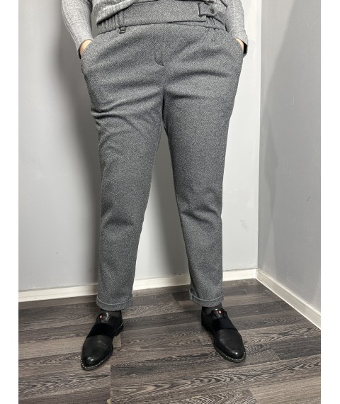Женские твидовые брюки серо-чёрного цвета большого размера Modna KAZKA MKJL1090110-1 56
