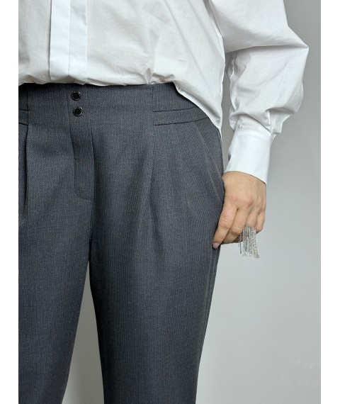 Женские брюки серого цвета на высокой посадке большого размера Modna KAZKA MKJL110900-1