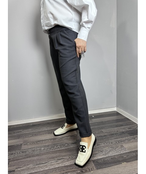Женские брюки серого цвета на высокой посадке большого размера Modna KAZKA MKJL110900-1