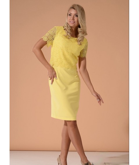 Платье женское нарядное жёлтое с натуральным кружевом 130623-1