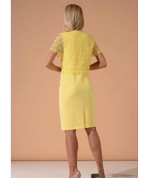 Платье женское нарядное жёлтое с натуральным кружевом 130623-1