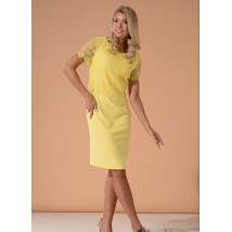 Платье женское нарядное жёлтое с натуральным кружевом 130623-1 48