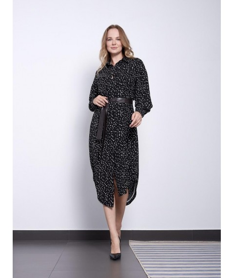 Платье женское чёрное в горох дизайнерское миди "Диана" Modna KAZKA MKPR2108-2