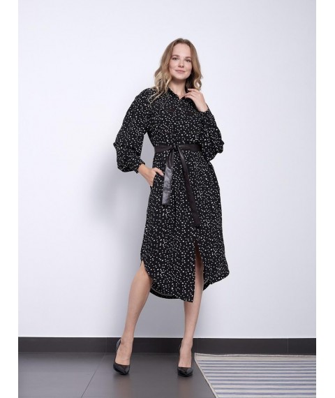 Платье женское чёрное в горох дизайнерское миди "Диана" Modna KAZKA MKPR2108-2