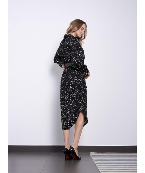 Платье женское чёрное в горох дизайнерское миди "Диана" Modna KAZKA MKPR2108-1 46