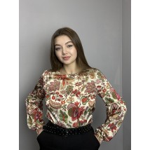 Блуза женская дизайнерская бежевая с красным принтом Modna KAZKA MKJL3029017-1