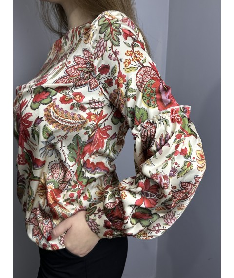 Блуза женская дизайнерская бежевая с красным принтом Modna KAZKA MKJL3029017-1 42