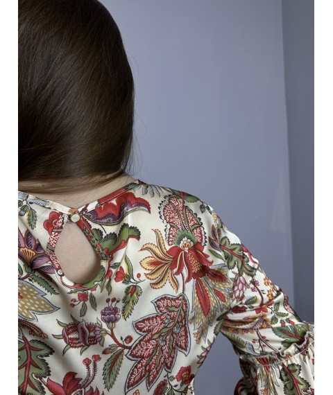 Блуза женская дизайнерская бежевая с красным принтом Modna KAZKA MKJL3029017-1 42