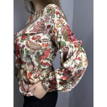 Блуза женская дизайнерская бежевая с красным принтом Modna KAZKA MKJL3029017-1 44