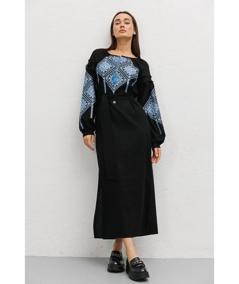 Женское вышитое крестиками платье чёрное с ромбами Modna KAZKA MKAR35050-2