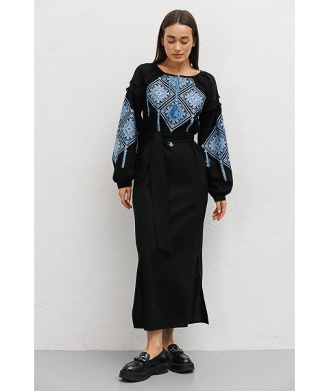 Женское вышитое крестиками платье чёрное с ромбами Modna KAZKA MKAR35050-2 46