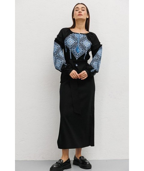 Женское вышитое крестиками платье чёрное с ромбами Modna KAZKA MKAR35050-2 46