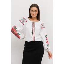 Женская вышиванка белая с маками хрестиком на рукавах Modna KAZKA MKAR35039-2 42