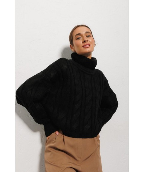 Вязаный женский черный свитер с крупными косами Modna KAZKA MKAR200251-2 onesize