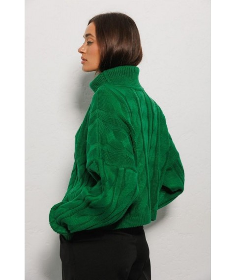 Женский вязаный свитер светло-зеленый с крупными косами Modna KAZKA onesize