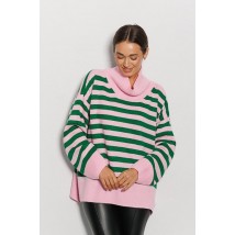 Вязаный женский оверсайз свитер розовый в зеленую полоску Modna KAZKA onesize