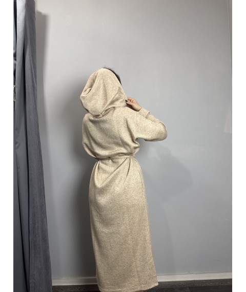 Женское ангоровое платье бежевого цвета макси MKJL64003-1