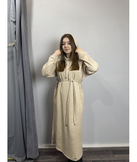 Женское ангоровое платье бежевого цвета макси MKJL64003-1