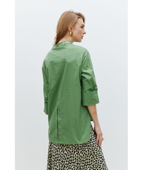 Женская рубашка с принтом из хлопка в зелёном цвете Modna KAZKA  MKRM4130-1