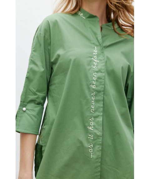 Женская рубашка с принтом из хлопка в зелёном цвете Modna KAZKA  MKRM4130-1