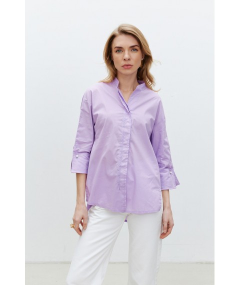 Женская рубашка с принтом из хлопка в сиреневом цвете Modna KAZKA  MKRM4130-2 46